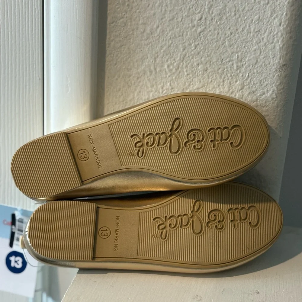 Girls' Diana Gold Dress Ballet Flats Slip On Bow Front Cat & Jack Toddler Sz 13